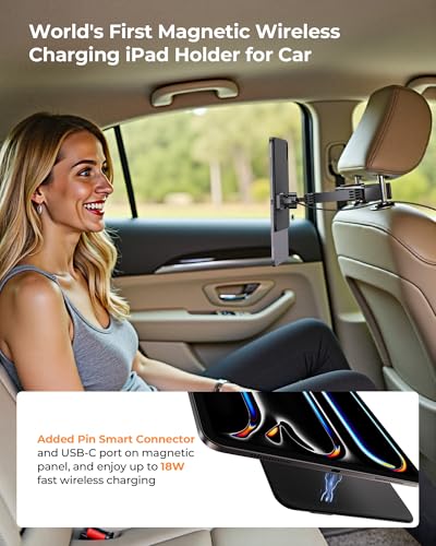 Magnetic Wireless Charging Car Headrest Tablet Holder for iPad Pro 13'' M4