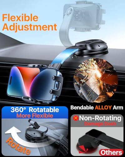Upgraded Strongest Suction No Block View Bendable Arm Car Phone Holder
