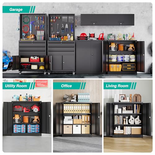 Small Metal Storage Cabinet with Doors and Shelves