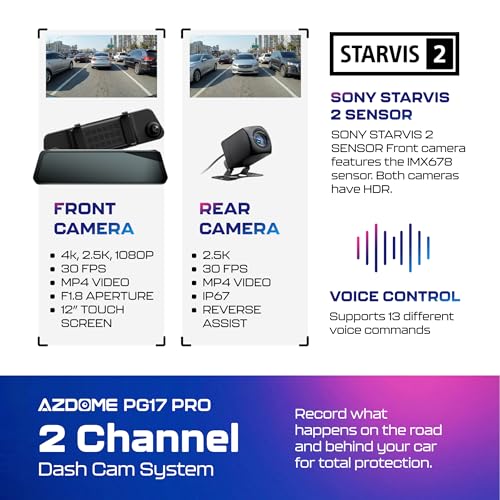 PG17 Pro 4K+2.5K Mirror Dash Cam with STARVIS 2 & 5G WiFi Rear View Mirror Camera