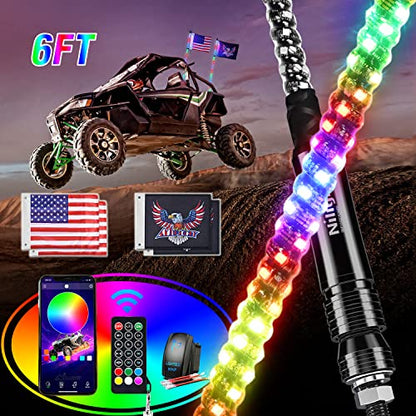 2PCS 6FT RGB LED Whip Lights APP & Remote Control