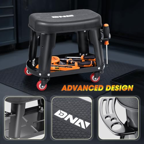 TOOLS 00252 Removable Rolling Garage Stool with Seat Cushion & Tool Tray Plate