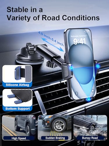 3-in-1 Phone Mount for Car [2026 Most Stable and Flexible Suction Cup] Vent Dashboard Windshield Cell Phone Holder Car Fit for iPhone, Samsung, All Phone