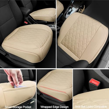 2 Pack Leather Front Car Seat Bottom Covers Beige (2 Count)