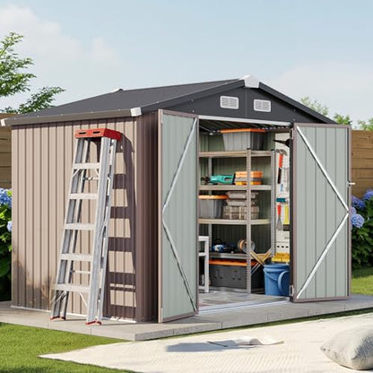 8x6 FT Outdoor Storage Shed with Base & Lockable Double Doors
