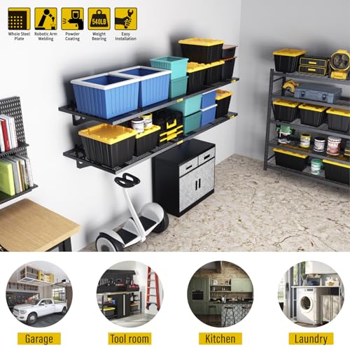 4Pack 2x3ft Adjustable Metal Garage Wall Shelving Heavy Duty Garage Storage Shelf Wall Mounted Black (4 Count)