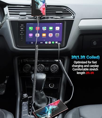 USB C to C Cable 3FT for Car Coiled USB C Cable Fast Charging for iPhone 17 (2 Count)