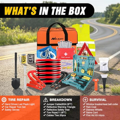 Car Roadside Emergency Kit with Jumper Cables Car Repair Tool Set