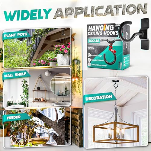 8Pcs 200LB Rotatable Ceiling Hook Wall Mount Metal Hanger for Hanging Plant (8 Count)