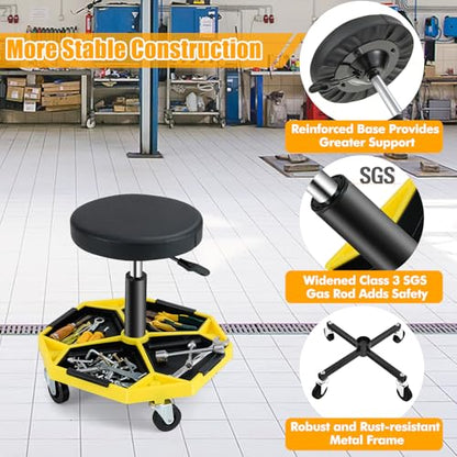 Rolling Mechanic Stool with Removable Tool Tray & Padded Cushion