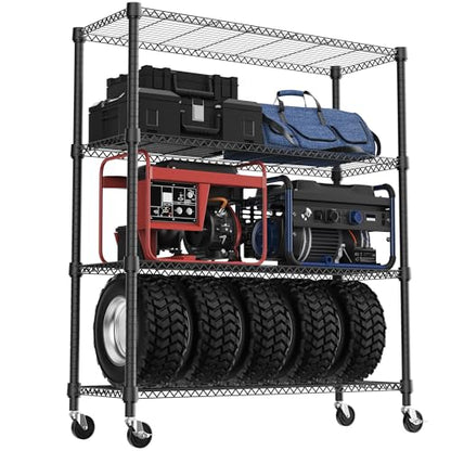 1400LBS 47.2" W 4 Tiers Storage Shelves Metal Shelving Unit with Wheels Heavy Duty Garage Shelving Adjustable Wire Shelves for Pantry