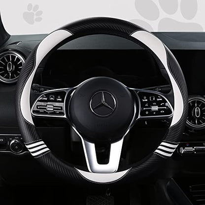 Car Steering Wheel Covers for Women Girl Padded Carbon Fiber PU Leather Cute Cartoon Auto Interior Accessories for Jeep