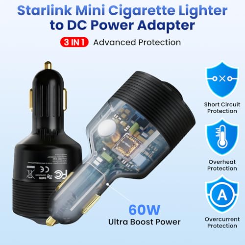 Starlink Mini Car Adapter 12V to 24V DC Step Up Converter with 60W Car Cigarette Lighter Adapter