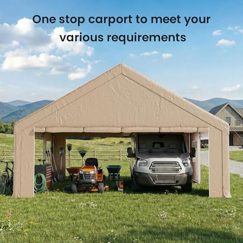 20×20 FT Storage Shelter Outdoor Gable Roof Carport with Removable Side Walls