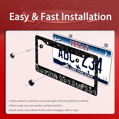 Black White Cats License Plate Frame Stainless Steel Cat License Holder