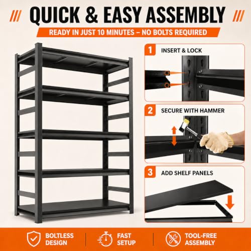 Garage Shelving 5 Tier Heavy Duty Metal Storage Shelves Adjustable Rack