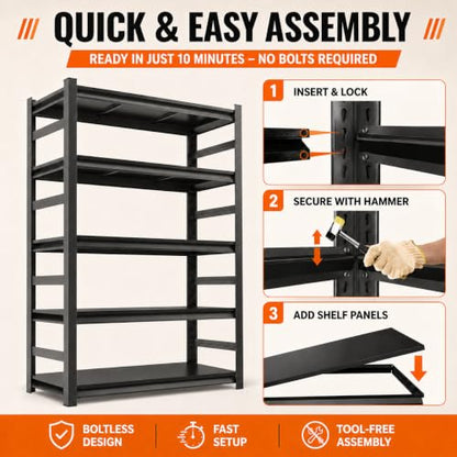 Garage Shelving 5 Tier Heavy Duty Metal Storage Shelves Adjustable Rack