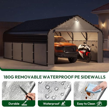 12x20 FT Heavy Duty Metal Carport with Galvanized Roof & Sidewalls