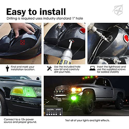 Amber Green LED Hideaway Strobe Lights Kit (4 Count)