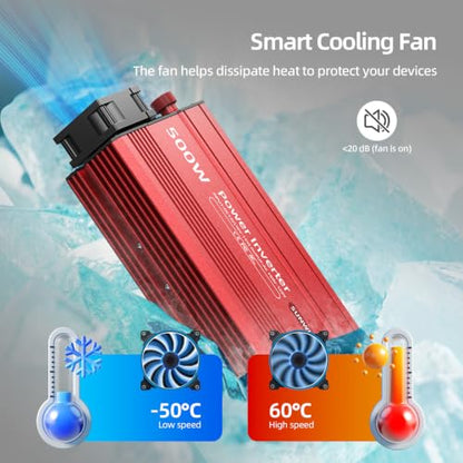 500W Power Inverter DC 12V to 110V AC Car Inverter with 2 x 3.1A USB Ports and Dual AC Outlet