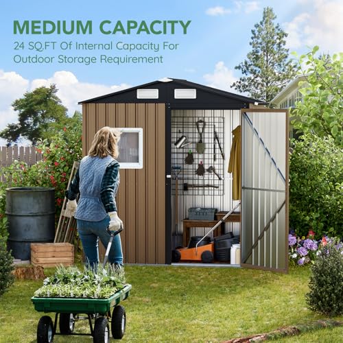 6X4FT Outdoor Steel Storage Shed with Lockable Doors