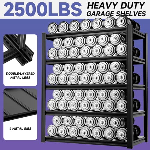 5 Tier 40”W X 20”D X 72”H Heavy Duty Garage Storage Shelves 2500LBS Basement Shelving Heavy Duty Adjustable Unit Rack Metal Rack