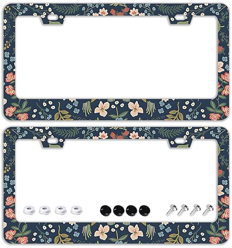 Colorful Floral Flowers License Plate Frames