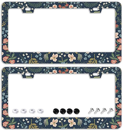 Colorful Floral Flowers License Plate Frames