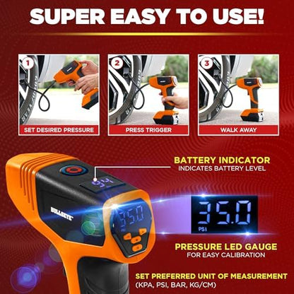 Bullseye Pro Cordless Tire Inflator Portable Air Compressor 150 PSI