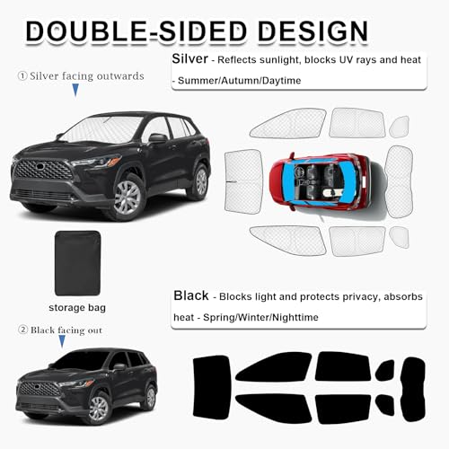8pcs Thicken Full Window Sun Shades for Toyota Corolla Cross 2022