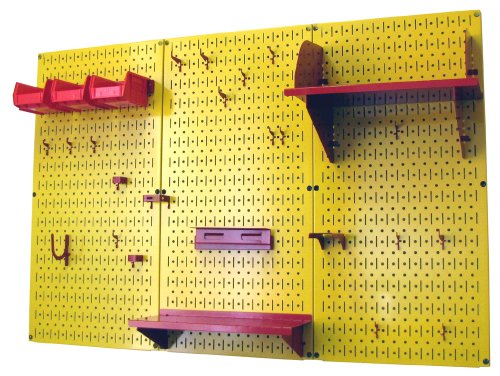 Pegboard Organizer 4 ft. Metal Pegboard Standard Tool Storage Kit with Yellow Toolboard and Red Accessories