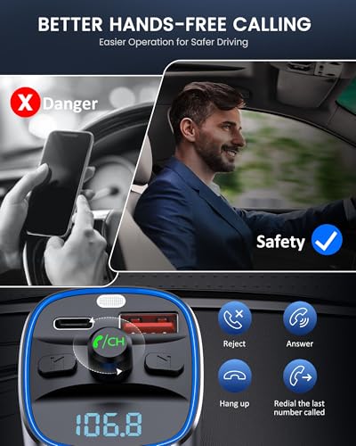 Bluetooth 5.4 FM Transmitter Car Adapter 48W PD Fast Charging
