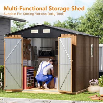 8x10 FT Outdoor Metal Storage Shed with Frame Floor