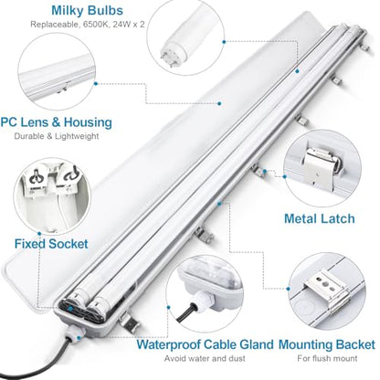 4FT Vapor Tight LED Light Fixture 4200LM 48W (8 Count)