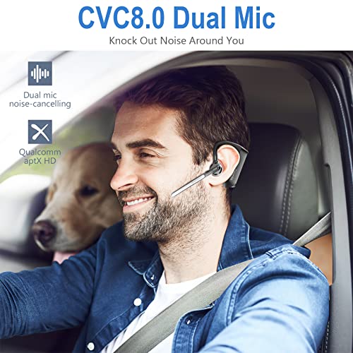 Bluetooth Headset 5.2 with CVC8.0 Dual Mic Noise Cancelling Bluetooth Earpiece 16Hrs Talktime Wireless Headset for Truck Driver iPhone Android Cell Phones