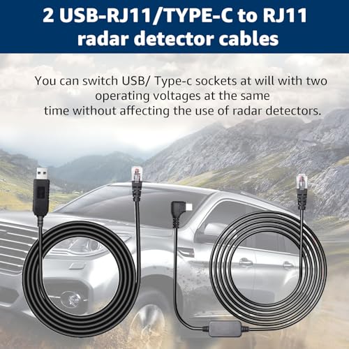 USB C to RJ11 & USB to RJ11 Radar Detector Cable for Escort Uniden & More (2 Count)