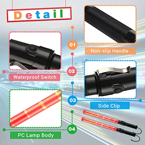 24 Pieces 21 Inch Signal Traffic Wand Safety Traffic Control Wand Safety Baton with 2 Flashing Modes LED Light