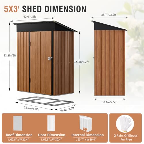 5x3 Ft Outdoor Storage Shed with Floor