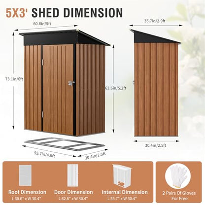 5x3 Ft Outdoor Storage Shed with Floor