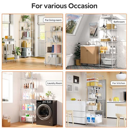 5 Tiers Shelf Metal Storage Shelves Wire Rack Closet Organizers for Garage Kitchen Bathroom Laundry Chrome 11.8" D x 17.7" W x 55" H (5 Count)