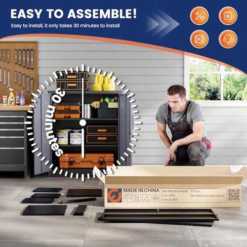 Metal Garage Storage Cabinet with 2 Doors and 2 Adjustable Shelves