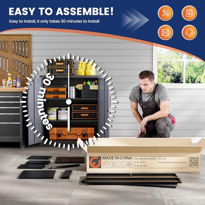 Metal Garage Storage Cabinet with 2 Doors and 2 Adjustable Shelves