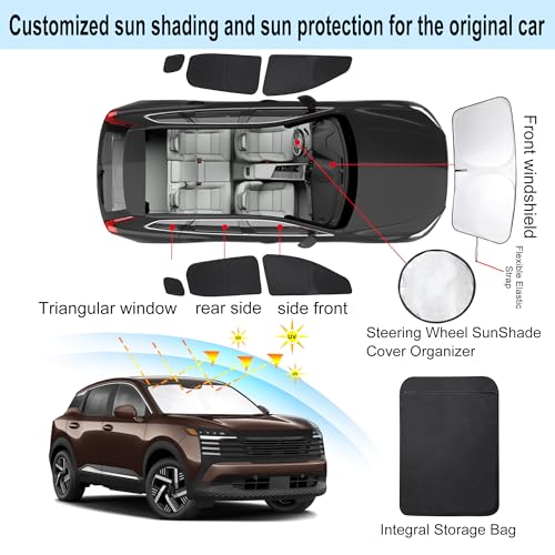 Window Shades for Nissan Kicks 2025 2026 Accessories Car Side Full Windows Rear Triangular Windshield Sun Shade Sun UV Rays & Privacy Protection for Camping 7PCS (7 Count)