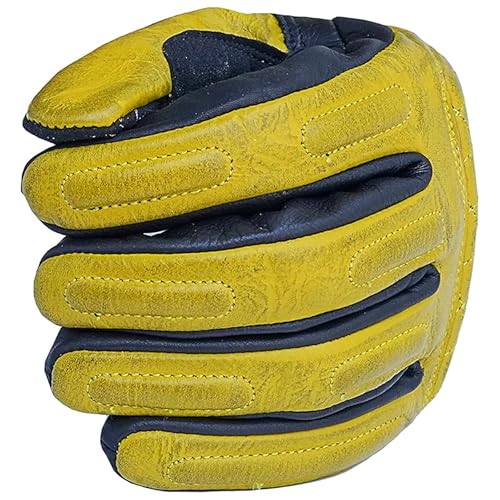 Leather Motorcycle Gloves for Men with Soft Polyester Lining Bike Riding Gloves with Grip Patches on Palm and Accordion Panels on Fingers and Cuff