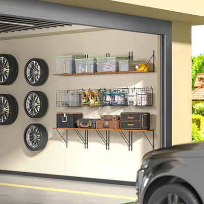 2 Pack Garage Shelves Wall Mounted with Wire Storage baskets (2 Count)