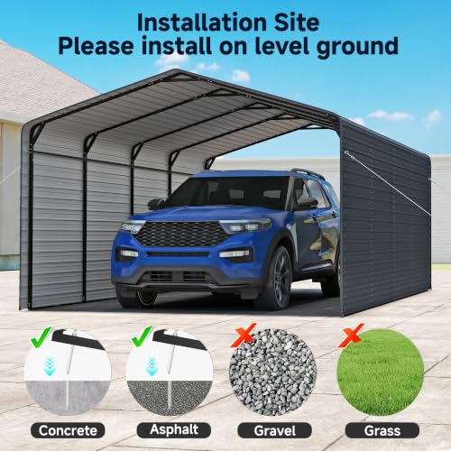 12x20 FT Metal Carport with Side Panels & PE Sidewalls