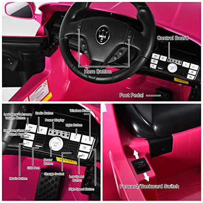 Ride on Car Pink Licensed Maserati Gbili 12V Battery Powered Electric Car with Parent Remote Control & Manual Modes