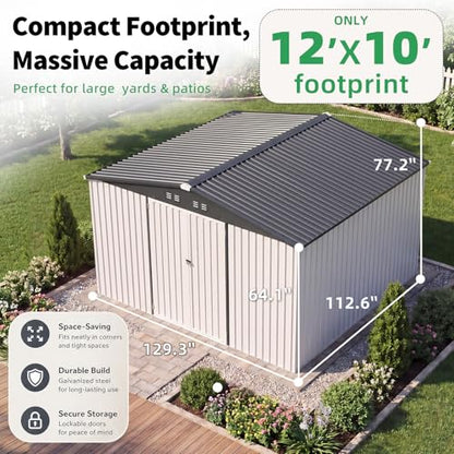 10' x 12' Waterproof Metal Outdoor Storage Shed