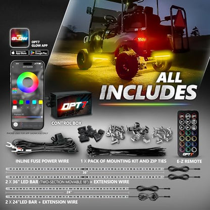 Aura Pro RGB Aluminum Golf Cart Underglow with App & Remote (4 Count)
