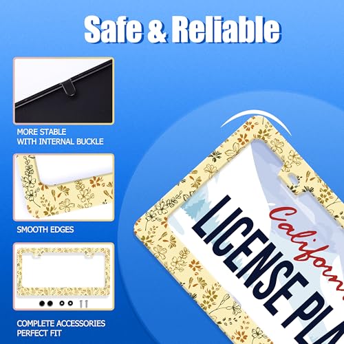 Yellow Wild Flowers License Plate Frame Stainless Steel Accessory12.3x6.3In